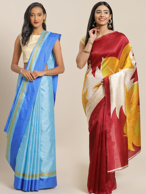 

KALINI Pack Of 2 Printed Sarees, Blue