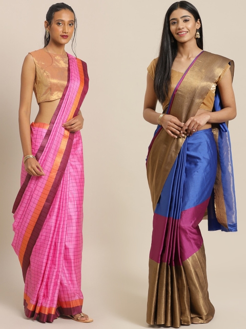 

KALINI Pack of 2 Pink & Blue Art Silk Sarees