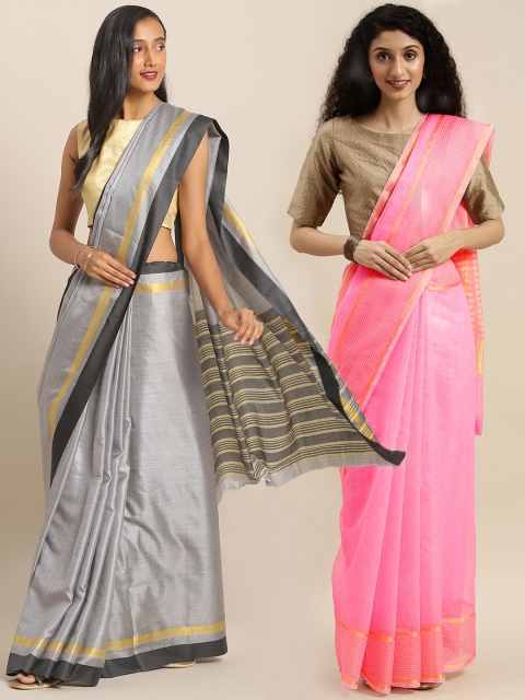 

KALINI Pack Of 2 Solid Sarees, Grey
