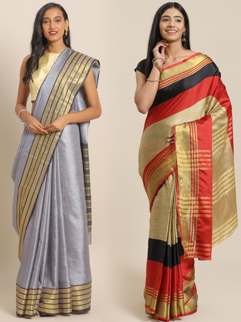 

KALINI Pack of 2 Grey & Gold-Toned Mysore Silk Sarees