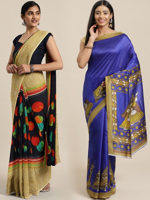 

KALINI Pack of 2 Blue & White Printed Silk Cotton Saree