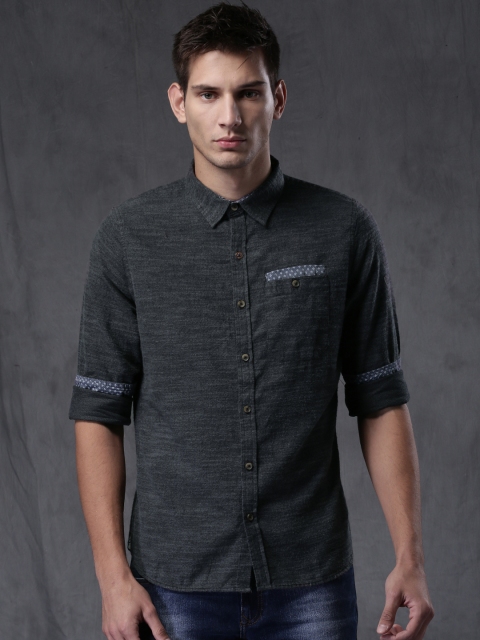 

WROGN Men Charcoal Grey Slim Fit Solid Casual Shirt
