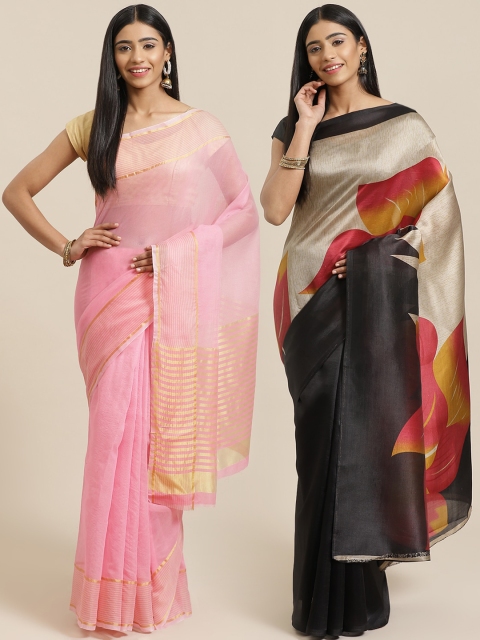 

KALINI Pack of 2 Pink & Black Art Silk Sarees