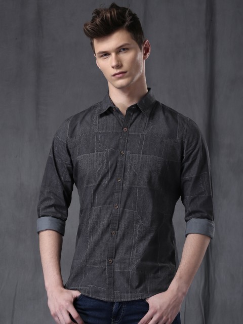 

WROGN Men Charcoal Grey Slim Fit Printed Casual Shirt
