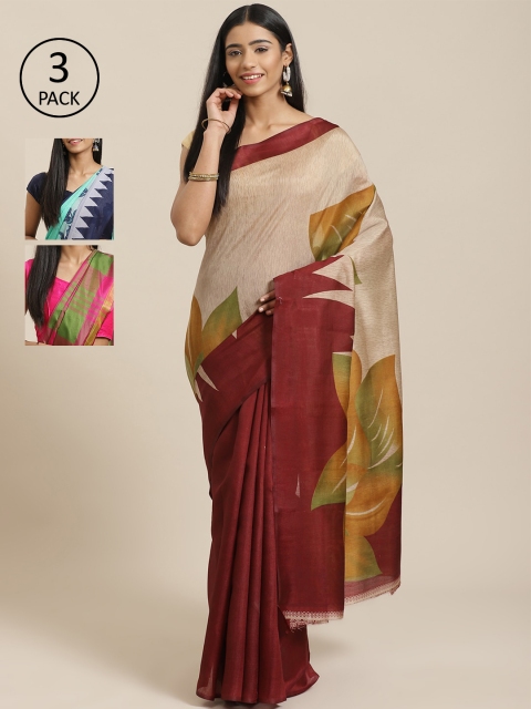 

KALINI Pack Of 3 Printed Sarees, Pink