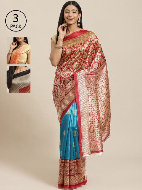 

KALINI Pack of 3 Printed Saree, Red