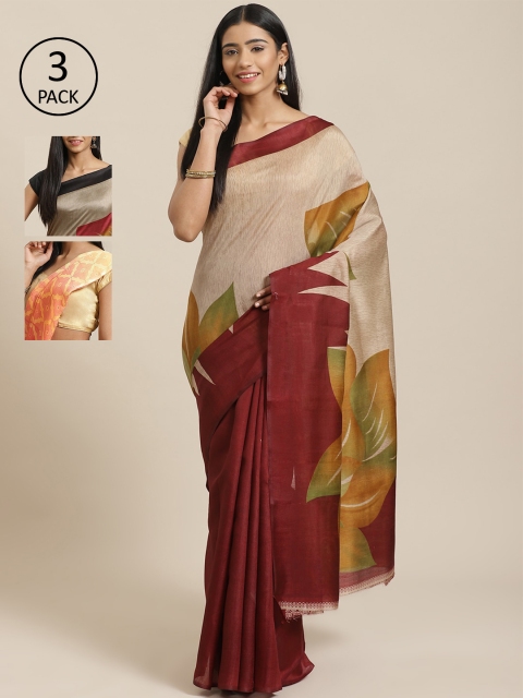 

KALINI Pack Of 3 Printed Sarees, Black