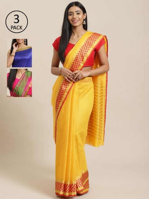 

KALINI Pack of 3 Printed Saree, Yellow