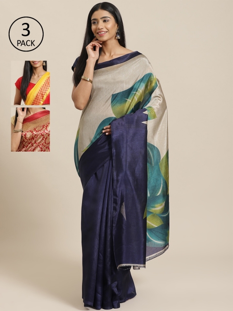 

KALINI Multicoloured Printed Saree, Navy blue