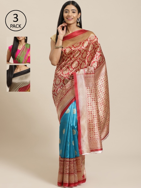 

KALINI Pack Of 3 Printed Sarees, Red