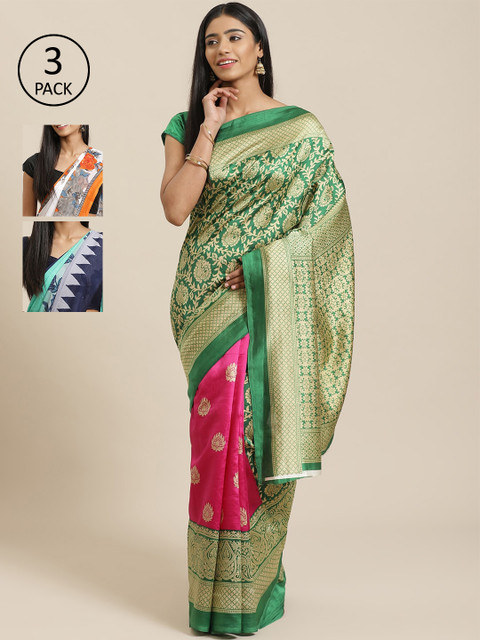 

KALINI Pack of 3 Printed Saree, Green