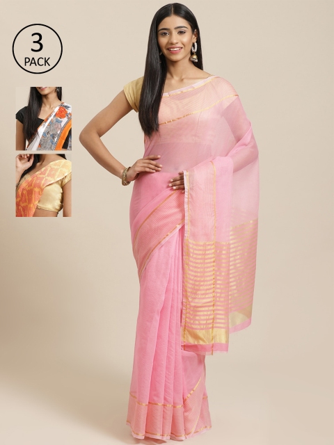 

KALINI Pack Of 3 Printed Sarees, Pink