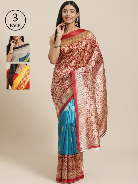 

KALINI Pack of 3 Printed Saree, Red