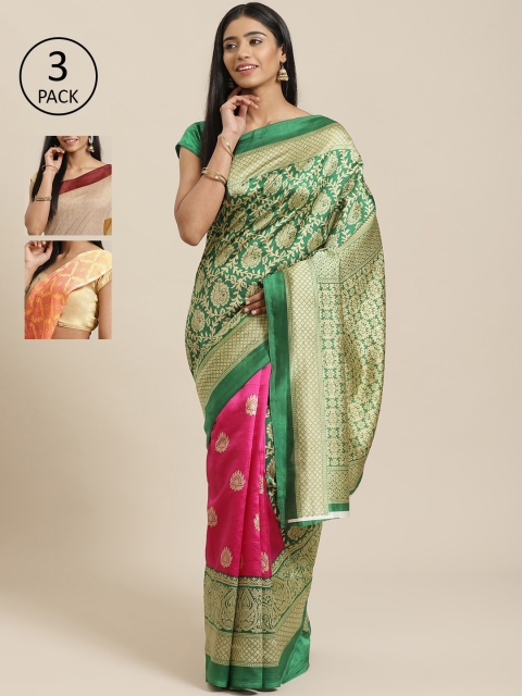 

KALINI Pack Of 3 Printed Sarees, Green