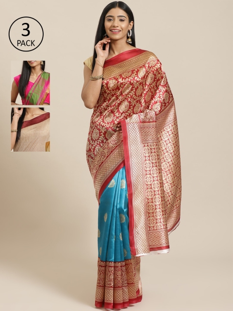 

KALINI Red & Multicoloured Art Silk Set of 3 Mysore Silk Saree