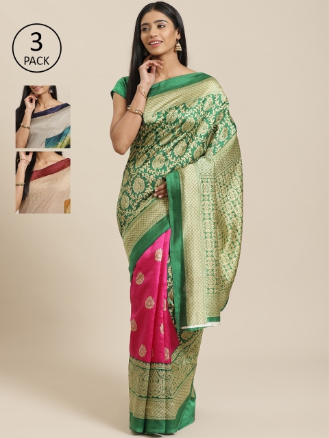 

KALINI Pack of 3 Printed Mysore Silk Saree, Multi