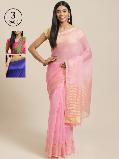 

KALINI Pack of 3 Solid Mysore Silk Saree, Pink