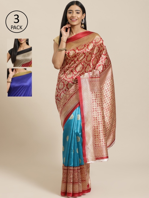 

KALINI Pack of 3 Printed Mysore Silk Saree, Multi