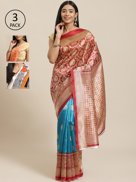 

KALINI Pack Of 3 Printed Sarees, Red