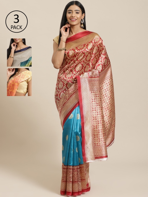 

KALINI Red & Multicoloured Art Silk Set of 3 Mysore Silk Saree