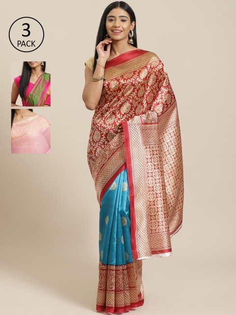 

KALINI Pack of 3 Printed Mysore Silk Saree, Red
