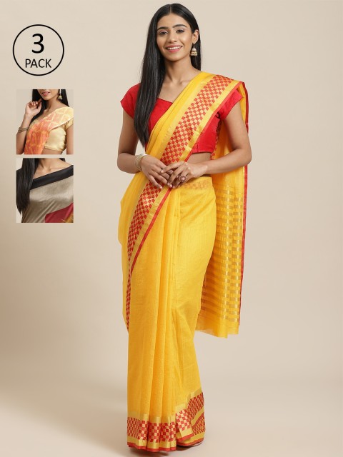 

KALINI Pack of 3 Printed Mysore Silk Saree, Yellow