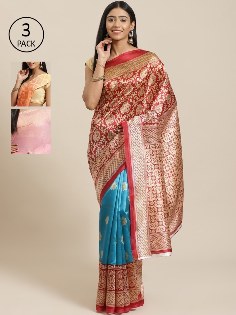 

KALINI Pack Of 3 Printed Sarees, Red