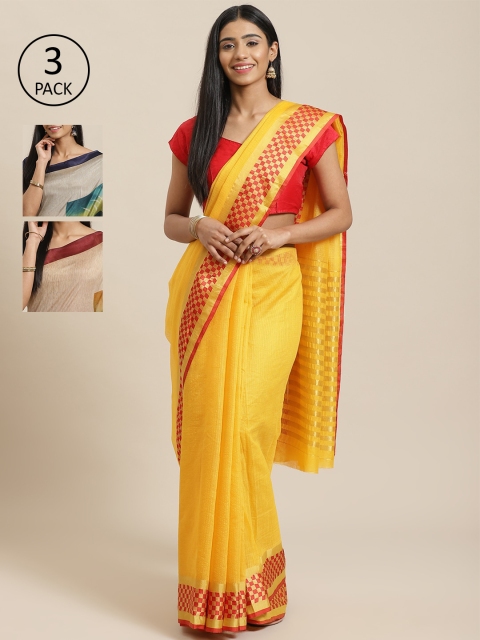 

KALINI Pack of 3 Solid Mysore Silk Saree, Yellow