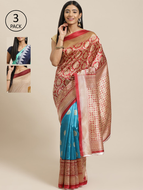

KALINI Red & Multicoloured Art Silk Set of 3 Mysore Silk Saree