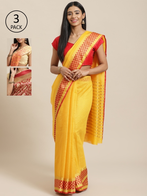 

KALINI Pack Of 3 Printed Sarees, Yellow