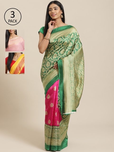 

KALINI Green & Multicoloured Art Silk Set of 3 Mysore Silk Saree