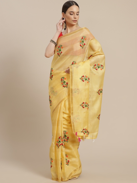 

Anouk Yellow & Green Ethnic Motifs Embroidered Kota Saree