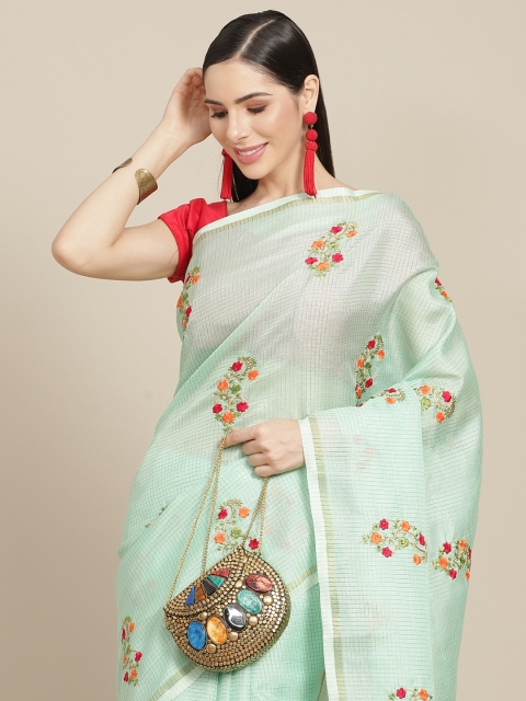 

Anouk Sea Green & Orange Paisley Embroidered Kota Saree