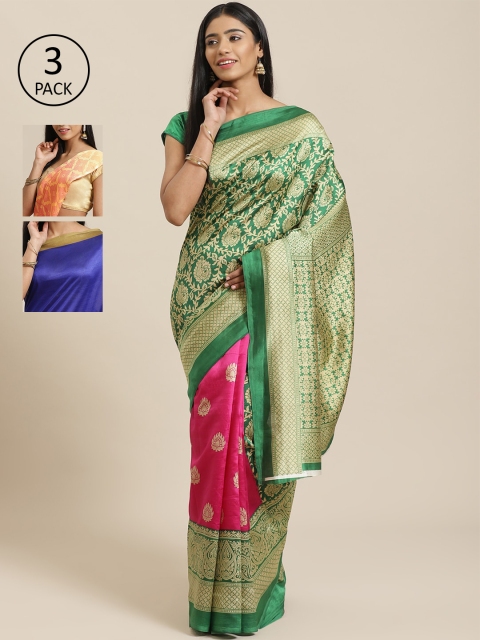 

KALINI Pack of 3 Printed Sarees, Green