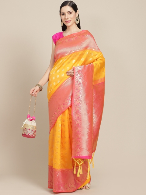 

Anouk Mustard Yellow & Red Ethnic Motifs Art Silk Banarasi Saree