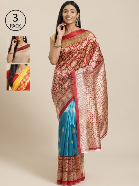 

KALINI Red Pack of 3 Woven Design Saree, Maroon