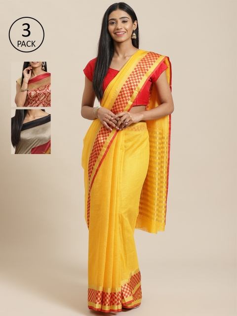 

KALINI Pack Of 3 Sarees, Yellow