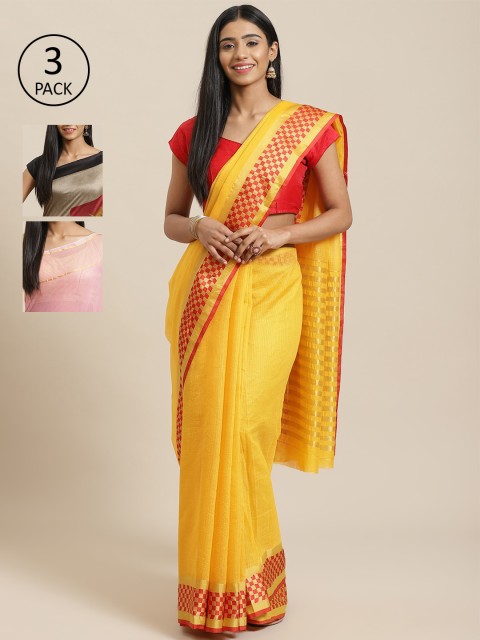 

KALINI Pack of 3 Solid Saree, Yellow