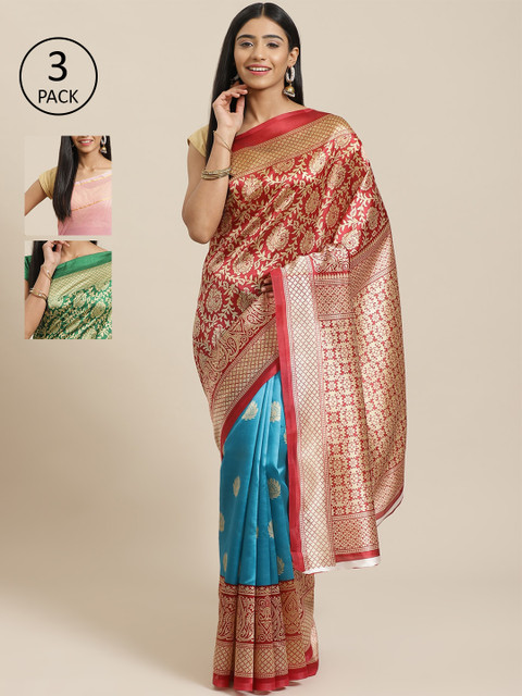 

KALINI Pack of 3 Woven Design Saree, Red