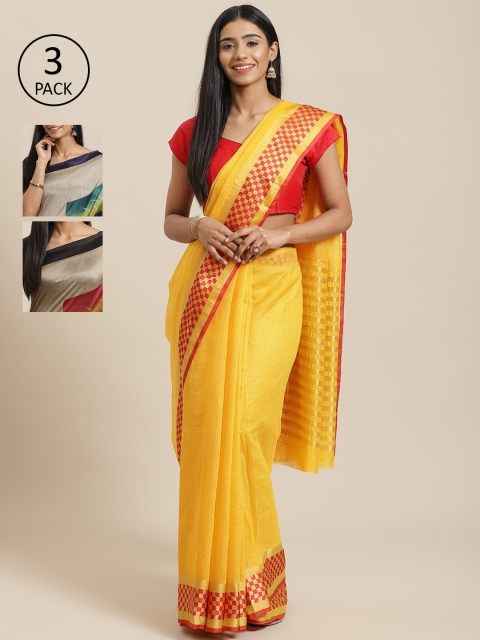 

KALINI Pack of 3 Saree, Yellow