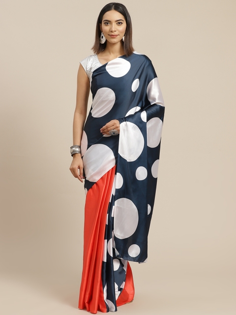 

Anouk Navy Blue & White Geometric Saree
