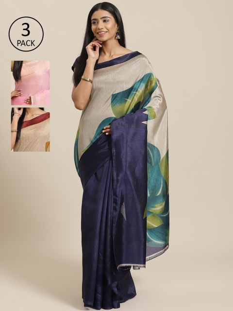 

KALINI Red Pack of 3 Saree, Navy blue