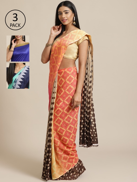 

KALINI Pack of 3 Saree, Peach
