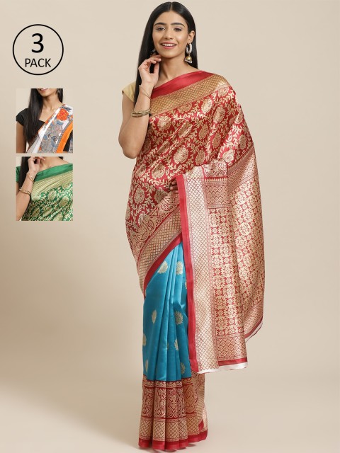 

KALINI Red Pack of 3 Woven Design Saree
