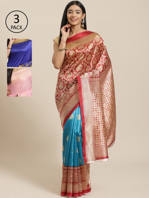 

KALINI Pack of 3 Printed Mysore Silk Saree, Red