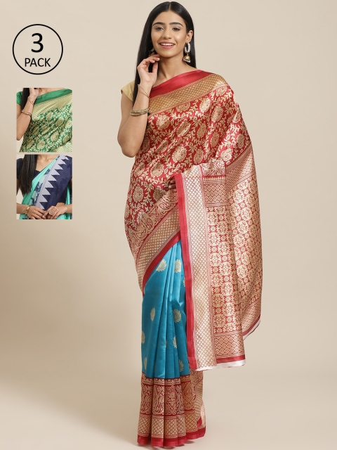 

KALINI Pack of 3 Printed Mysore Silk Saree, Red