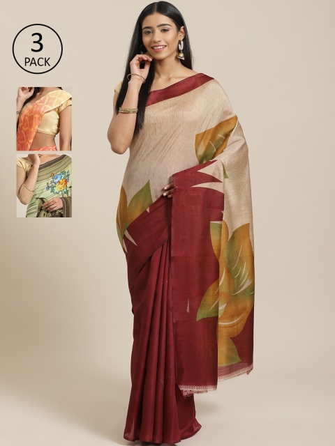 

KALINI Beige & Multicoloured Art Silk Set of 3 Mysore Silk Saree