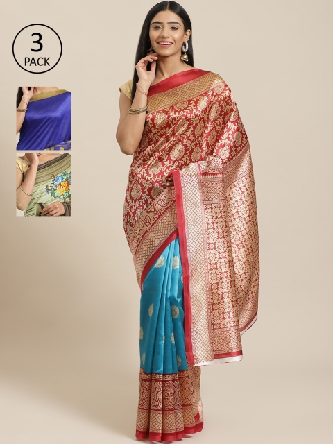 

KALINI Red Pack of 3 Printed Mysore Silk Saree