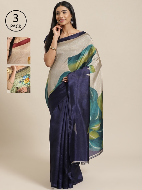 

KALINI Navy Blue Pack of 3 Printed Art Silk Saree
