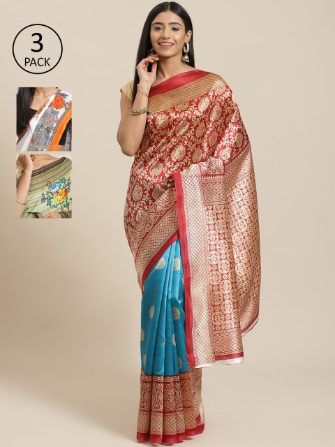 

KALINI Red Pack of 3 Printed Art Silk Saree